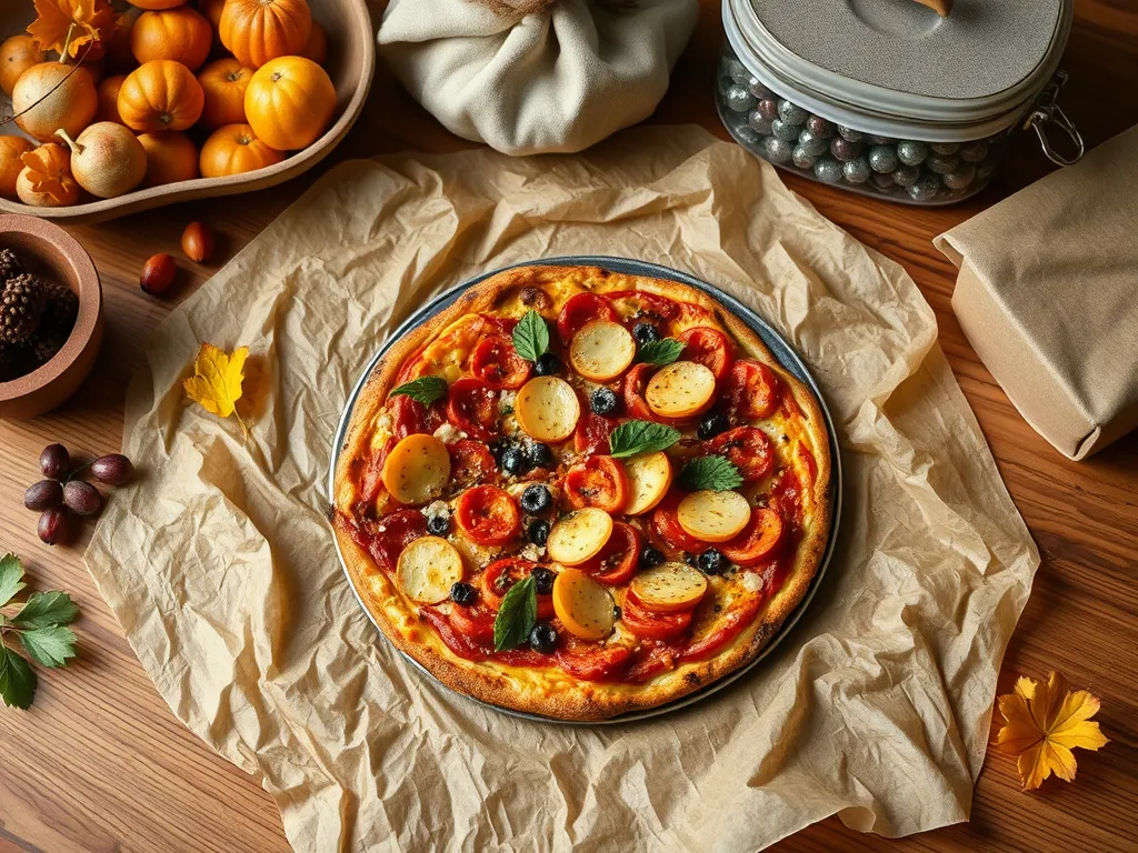 A pizza wrapped in eco-friendly wax wraps, illustrating how to store food safely.