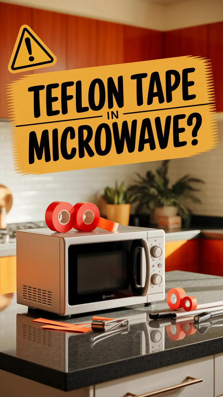 Image depicting Teflon tape and a microwave oven, relevant to plumbing fixes and safety concerns.