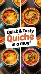 Delicious mini quiches baked in colorful microwave-friendly mugs