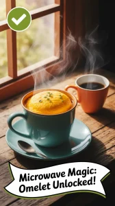 Delicious mug omelet prepared in a microwave, perfect for a quick breakfast.