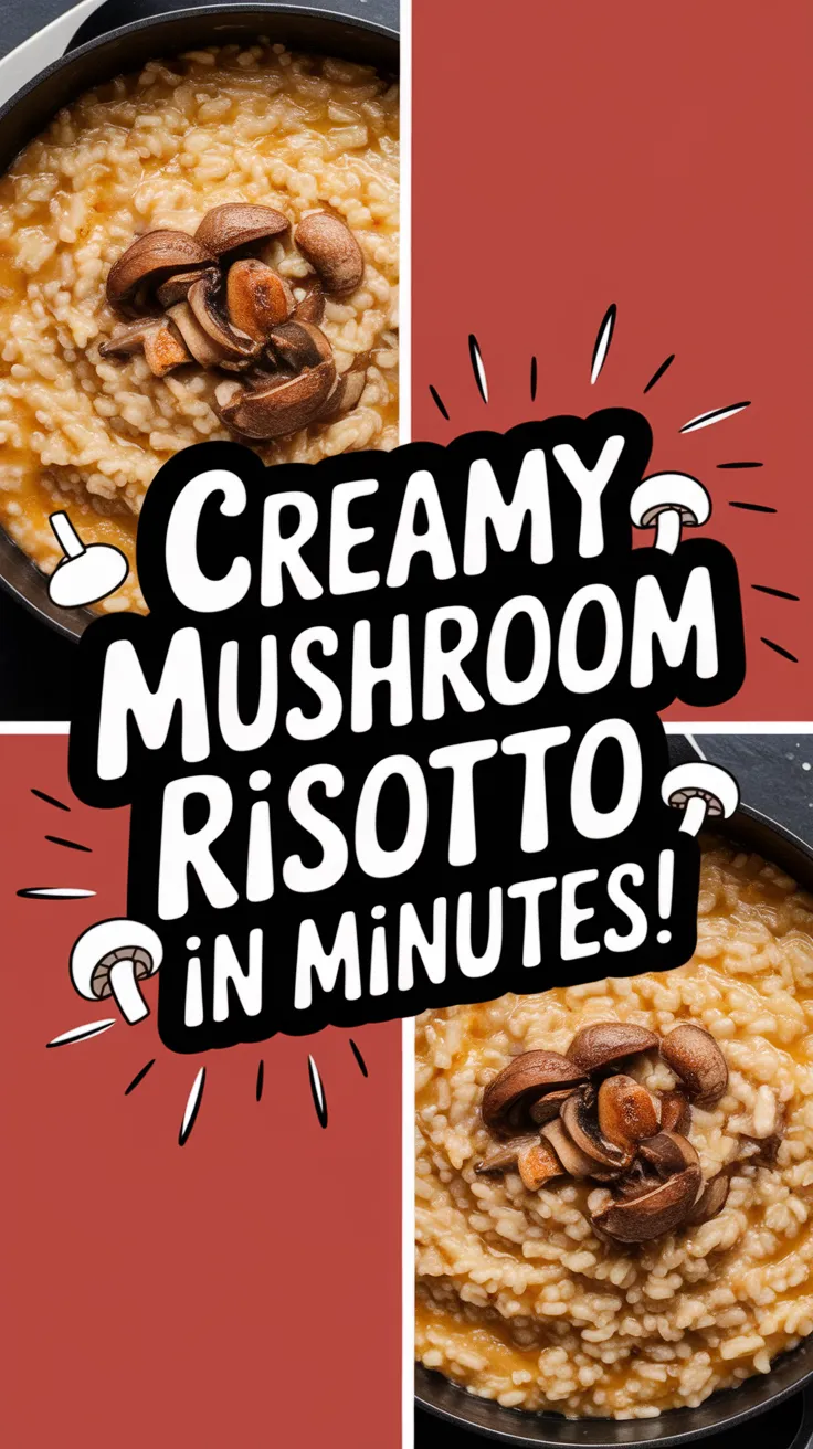 Creamy Mushroom Risotto prepared in a microwave, showcasing delicious textures and garnished with mushrooms.