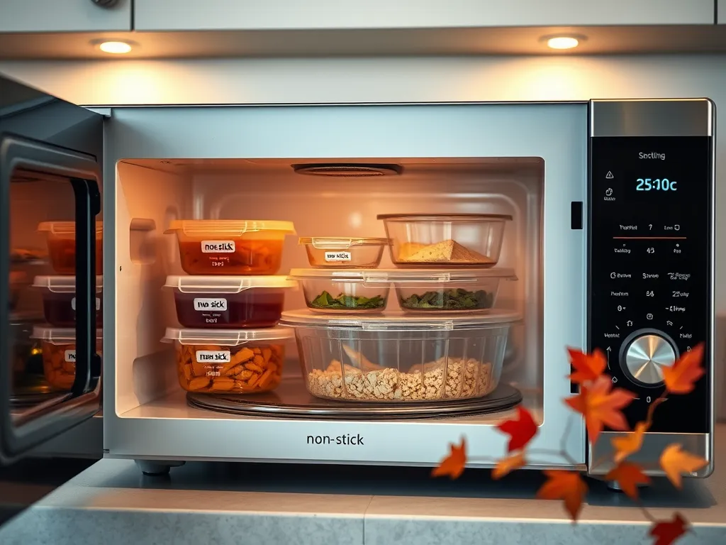 Non-stick containers in a microwave showcasing potential PFAS exposure