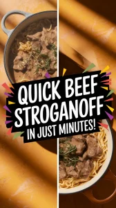Delicious One-Pot Beef Stroganoff made in the microwave served over noodles