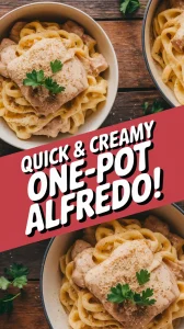 Delicious One-Pot Chicken Alfredo made using the microwave simmer method