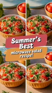 Delicious orzo salad with fresh summer herbs and vegetables, perfect for a microwave-friendly meal.