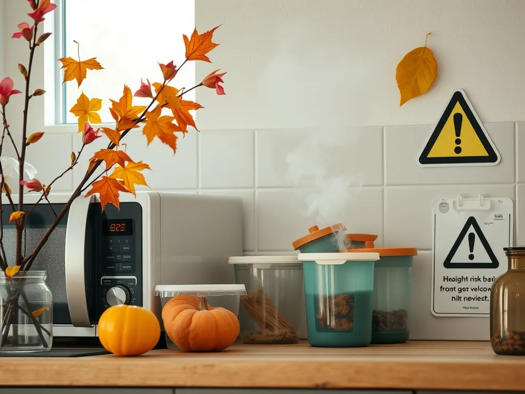 Microwave with steamy container highlighting phthalates concerns in plastic.