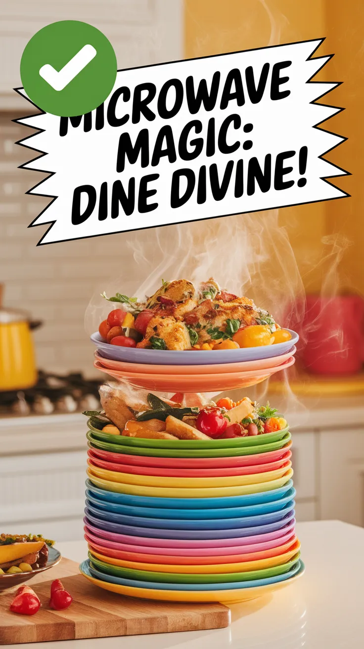 Plate stack trick for reheating multiple dishes at once in the microwave.
