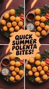 Delicious Polenta Bites served with sauces on a platter, perfect summer appetizer