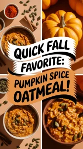 Delicious 2-Minute Microwave Pumpkin Spice Oatmeal topped with pumpkin seeds and spices.
