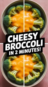 Microwave cheesy broccoli ready in 2 minutes with melted cheese sauce.