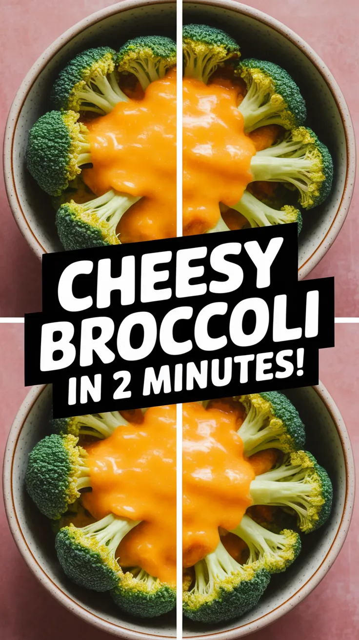 Microwave cheesy broccoli ready in 2 minutes with melted cheese sauce.
