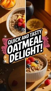 Bowl of quick and healthy oatmeal with fruits, perfect for a microwave meal.