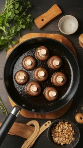 Delicious balsamic mushrooms in a skillet, ideal for quick cooking.