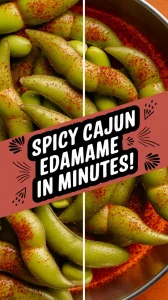 Bowl of Cajun seasoned edamame ready to eat, perfect for a quick snack.