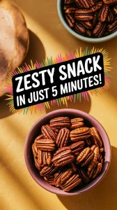 A bowl of chili lime pecans, a quick and zesty snack ready in minutes.