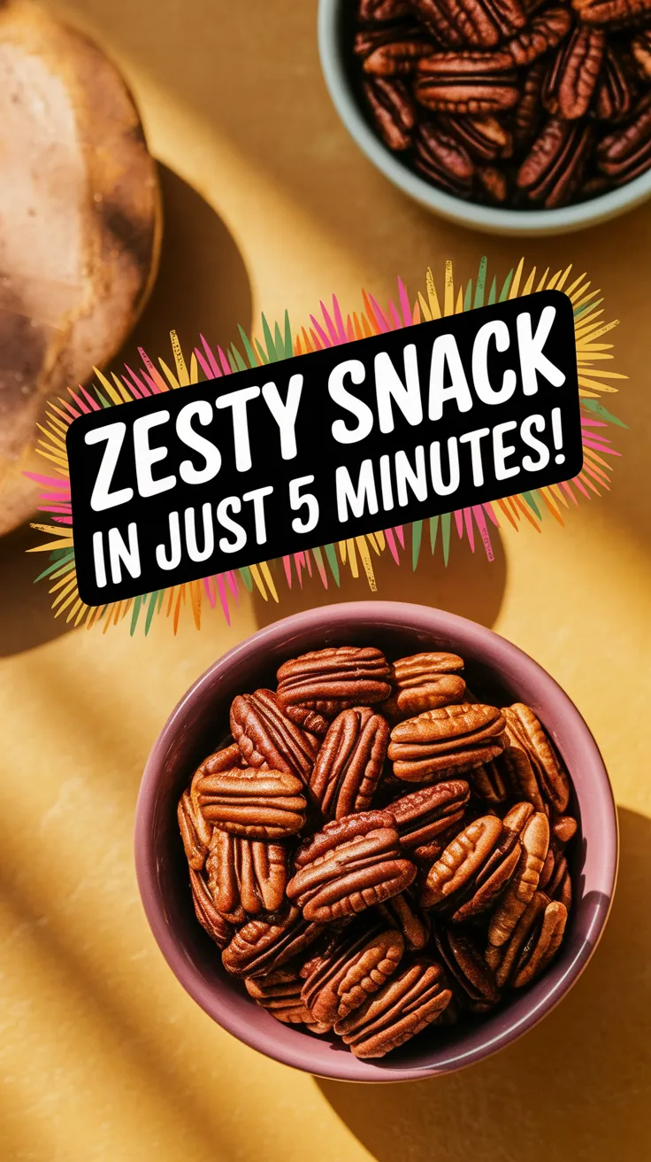 A bowl of chili lime pecans, a quick and zesty snack ready in minutes.