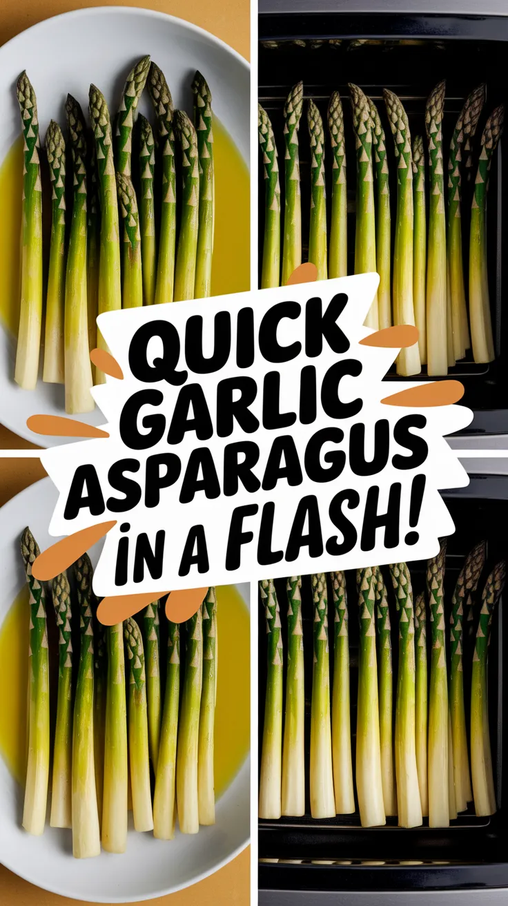 Fresh asparagus spears with garlic ready for quick microwave cooking