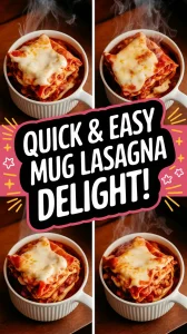 Delicious quick microwave mug lasagna topped with cheese, perfect for a quick meal.