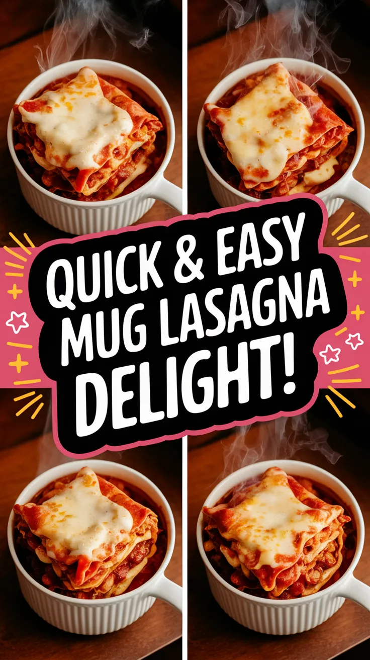 Delicious quick microwave mug lasagna topped with cheese, perfect for a quick meal.