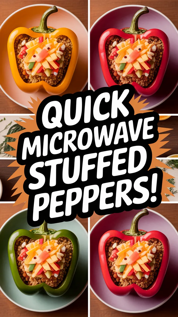 Colorful bell peppers stuffed with a flavorful mixture, perfect for quick microwave cooking.