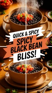Image of a delicious quick spicy black bean dish, showcasing beans and toppings.