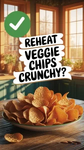 Bowl of veggie chips with text asking if you can reheat them without losing crunch