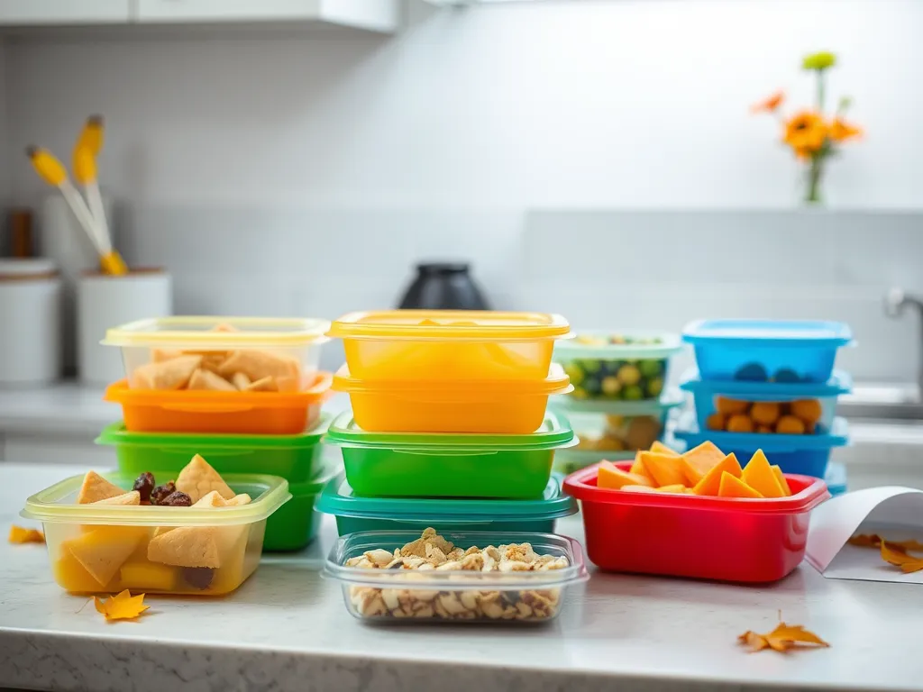 Colorful plastic takeout containers stacked in a kitchen, highlighting safe reuse options.