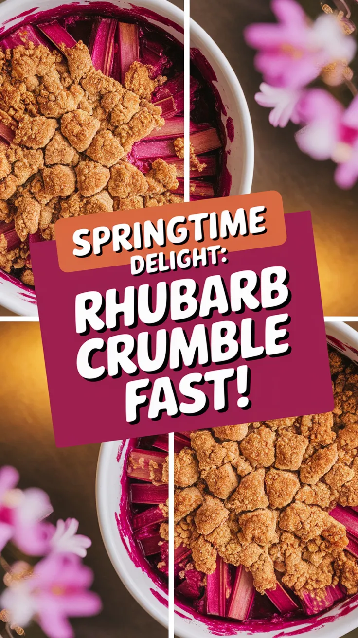 Delicious microwave-baked rhubarb crumble perfect for spring.