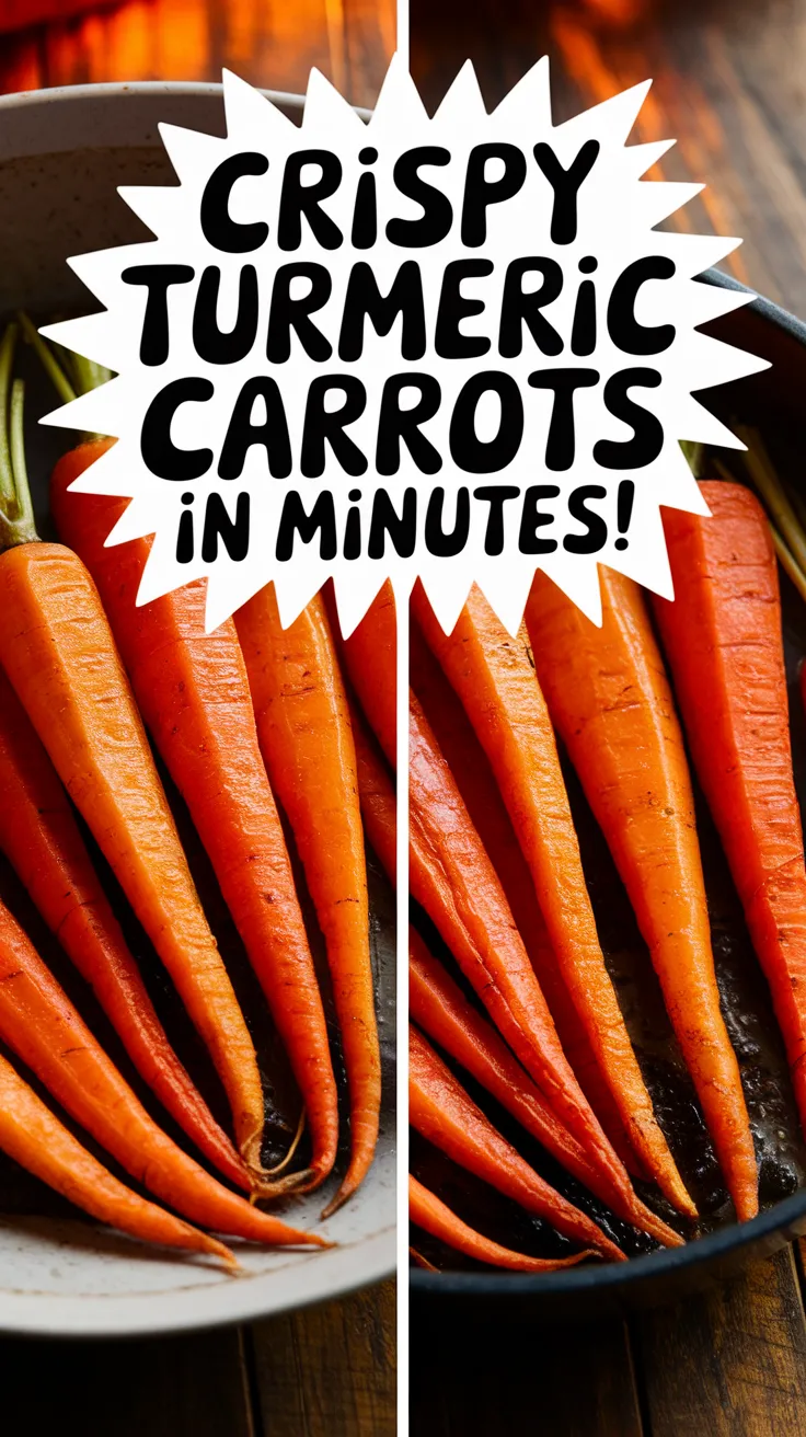 Delicious roasted turmeric carrots ready in minutes, featuring vibrant orange color and a crispy texture.