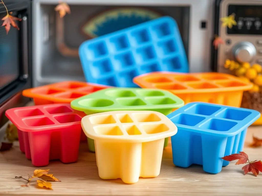 Colorful silicone ice cube trays suitable for microwaving without melting.