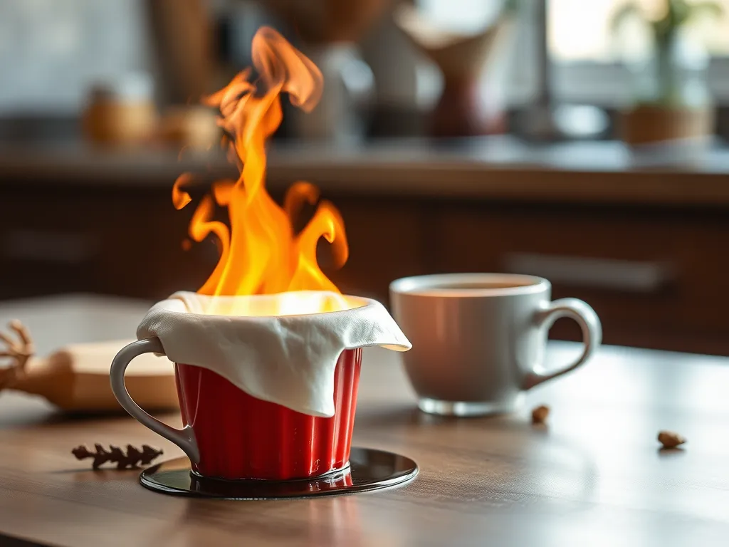 Flaming Solo Cup indicating fire hazard in the microwave
