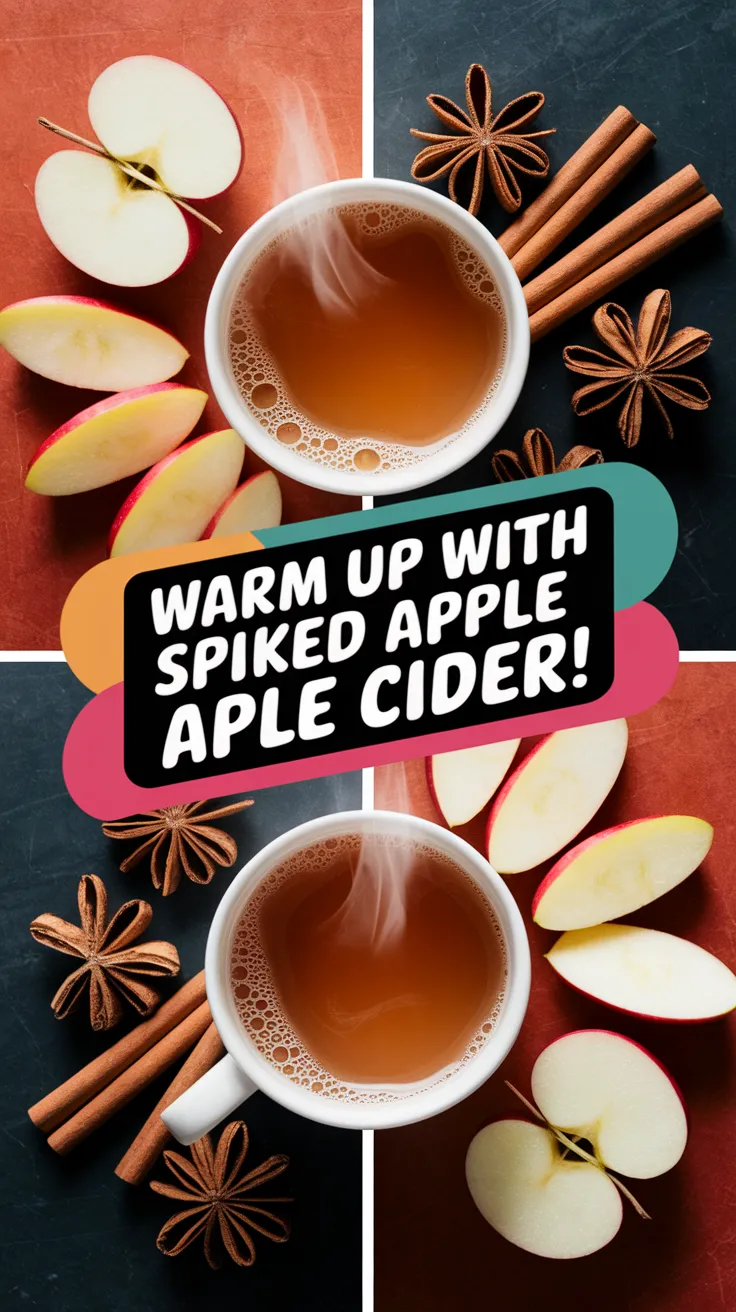 A cozy cup of spiked apple cider with apple slices and spices, perfect for fall.