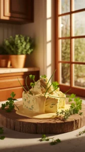 Delicious Spring Herb Butter Spread with fresh herbs, perfect for adding flavor to dishes.