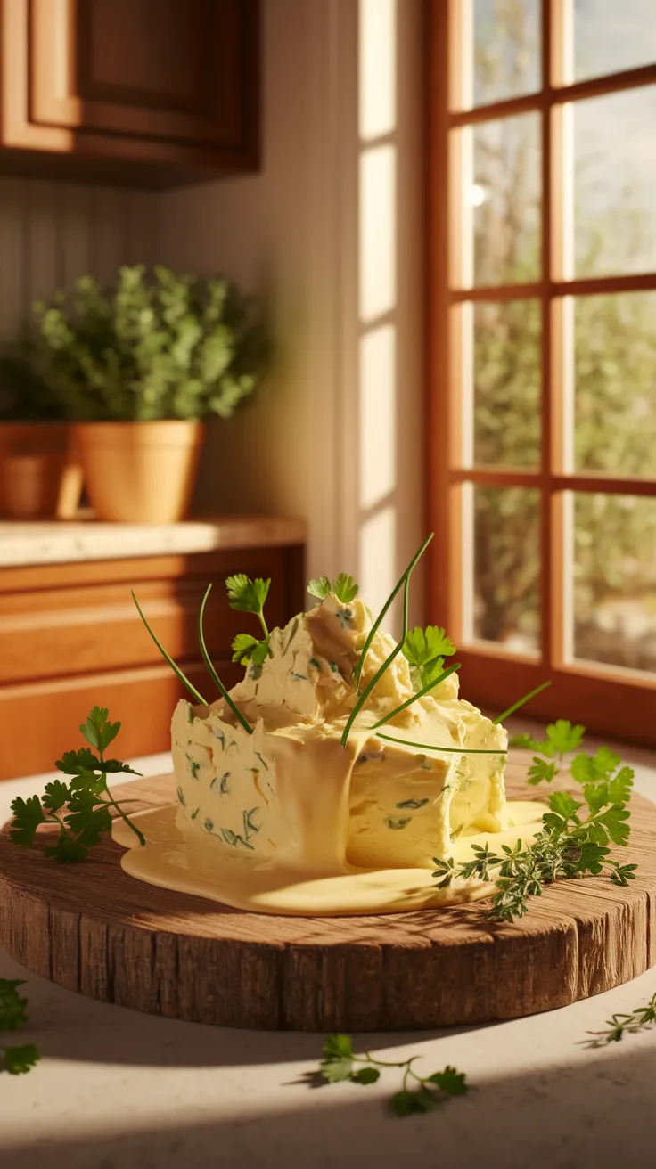 Delicious Spring Herb Butter Spread with fresh herbs, perfect for adding flavor to dishes.