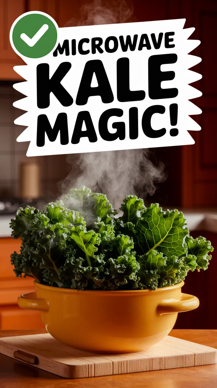 A bowl of steamed kale in a microwave, demonstrating how to steam kale quickly and easily.