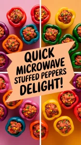 Delicious stuffed rainbow peppers recipe cooked in a quick microwave bake.