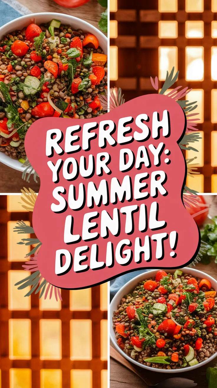 Colorful summer lentil salad with tomatoes and herbs, perfect for hot days.