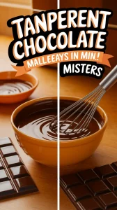 A bowl of melted chocolate and a whisk, demonstrating how to temper chocolate in the microwave.
