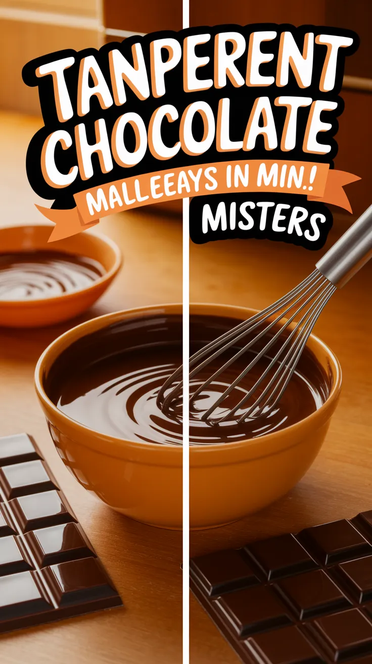 A bowl of melted chocolate and a whisk, demonstrating how to temper chocolate in the microwave.