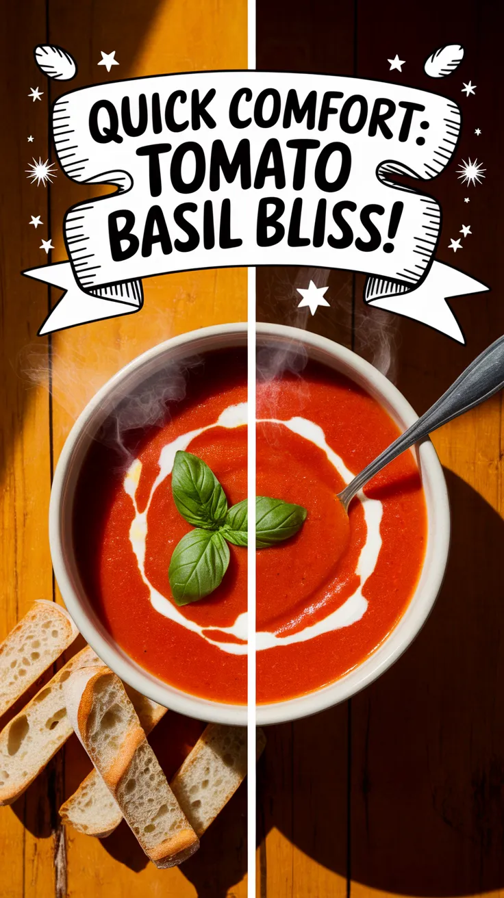 Delicious Tomato Basil Soup with a garnish of basil and cream, perfect for microwave cooking.