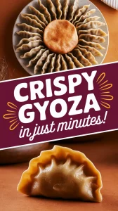 Crispy microwave frozen gyoza from Trader Joe's served on a plate.