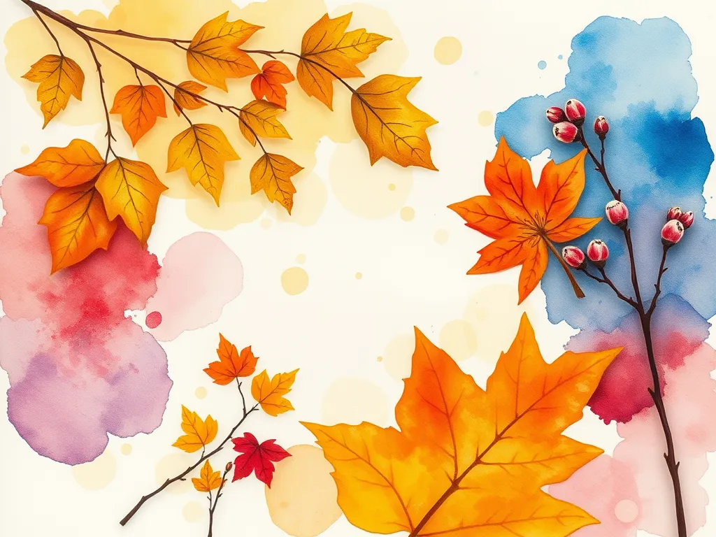Vibrant watercolor painting showcasing unique art effects with leaves and colorful backgrounds
