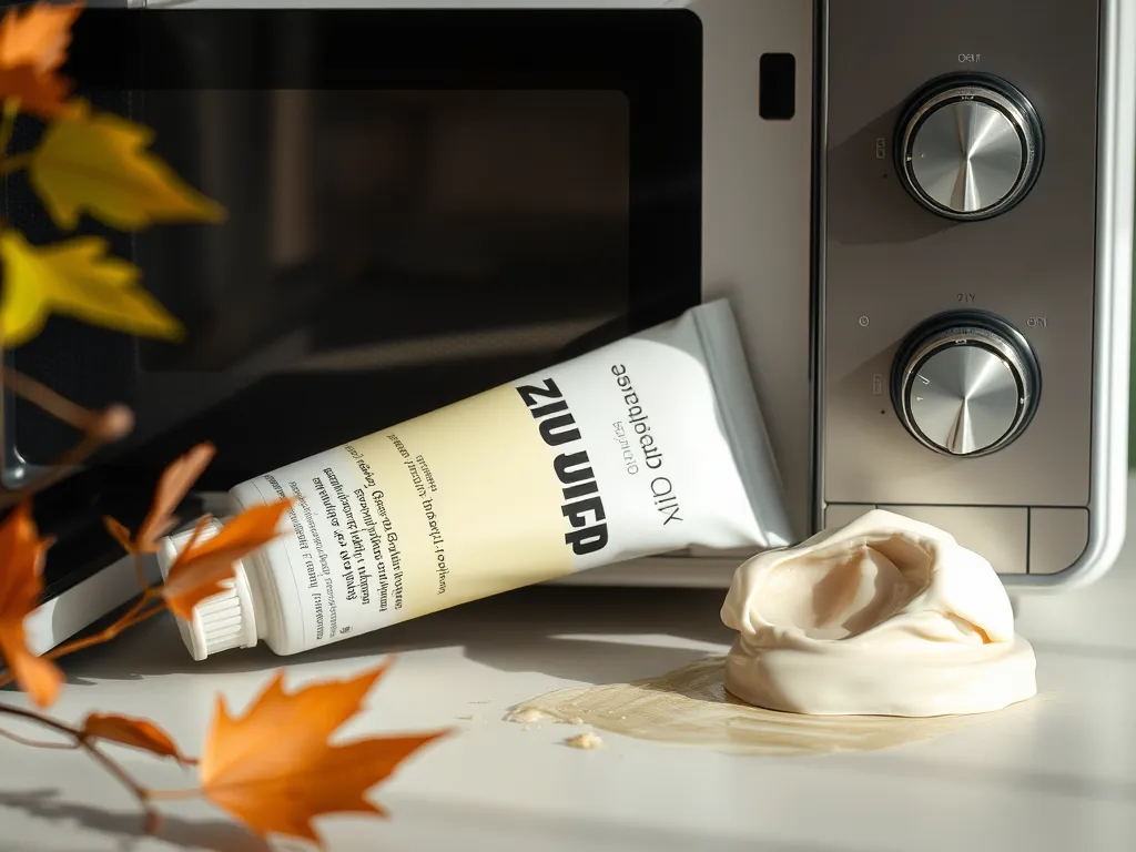 Zinc oxide cream tube next to a microwave, illustrating the question of whether it's safe to microwave zinc oxide creams for medical use.