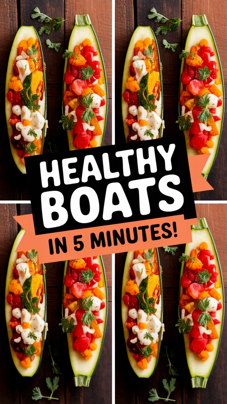 Healthy Zucchini Boats filled with colorful vegetables, perfect for a quick microwave bake.