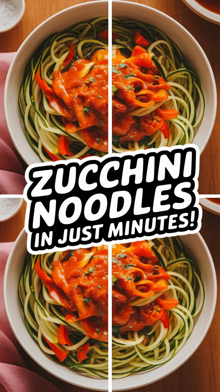 Delicious Zucchini Noodle Bowl with marinara sauce and vegetables, perfect for a quick microwave meal.