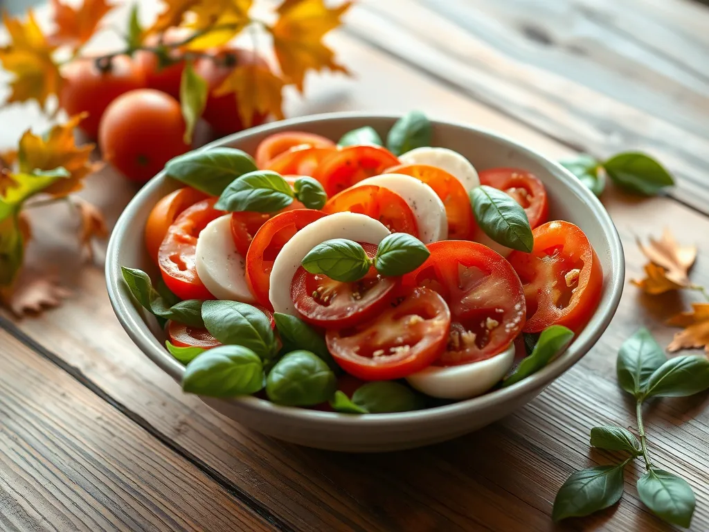 Fresh Caprese salad ingredients with tomatoes, mozzarella, and basil for a quick microwave dish.