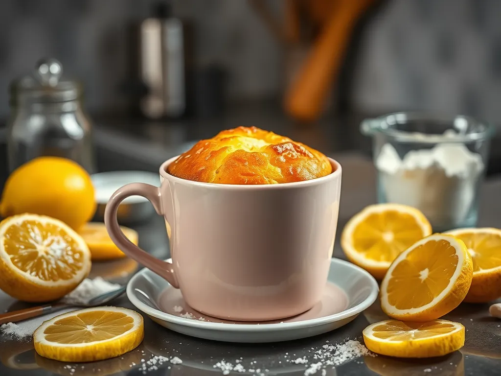 Delicious lemon glaze cake in a mug, perfect for a quick microwave dessert.