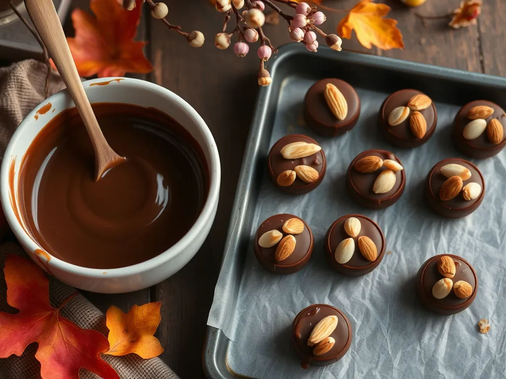 Delicious Almond Joy Bites with chocolate coating and almonds, perfect for a beachy treat.