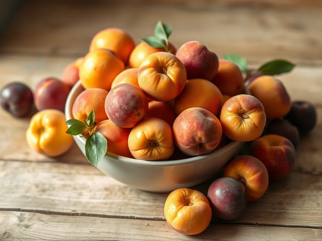 A bowl of fresh apricots and plums, ideal for making Apricot Crisp.