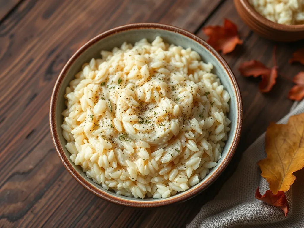 Creamy asparagus risotto served in a bowl, perfect for a quick microwave meal.